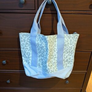 Pottery Barn Kids Waxed Canvas Beach Bag Tote Purple Cheetah Print